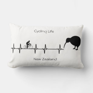 New Zealand Cycling Heartbeat Kiwi Bike Gift Lumbar Pillow