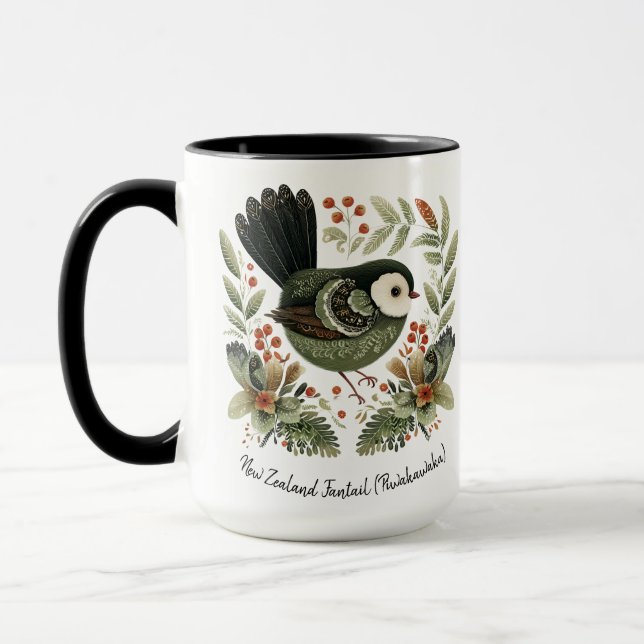 New Zealand Fantail Folk Art Mug (Left)