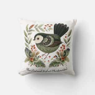 New Zealand Fantail Folk Art Throw Pillow
