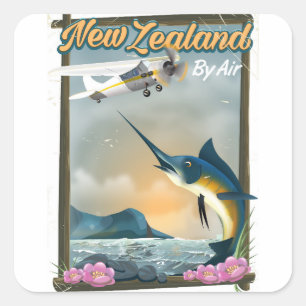 New Zealand Fishing travel poster Square Sticker