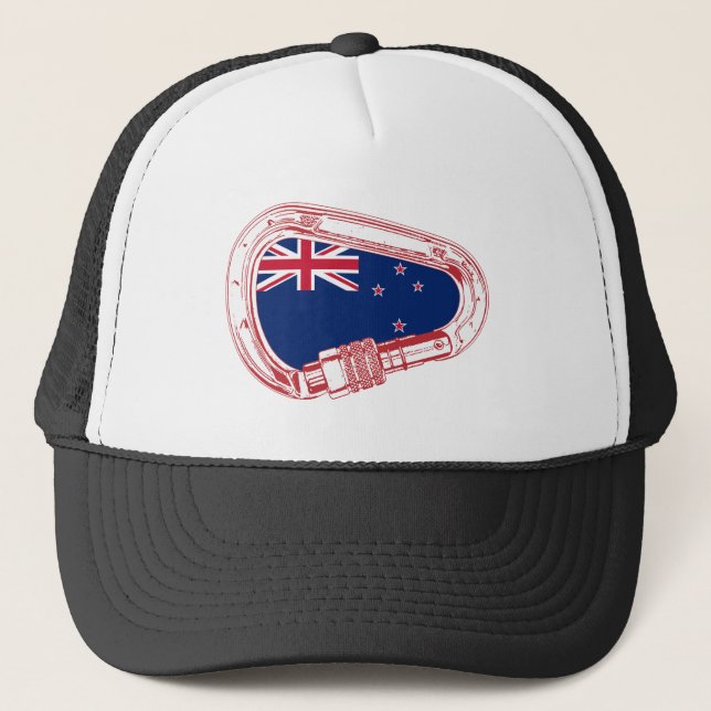 New Zealand Flag Climbing Carabiner Trucker Hat (Front)