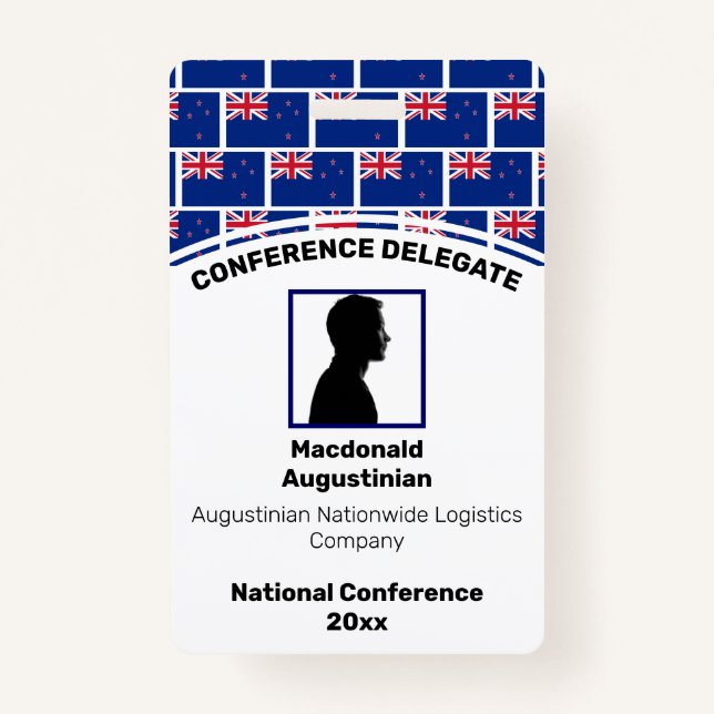 NEW ZEALAND FLAG Customized Logo Photo ID Name Badge (Front)