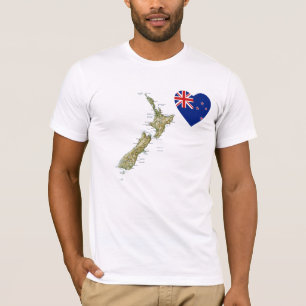 New Zealand Flag Heart and Map T-Shirt