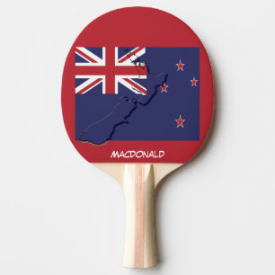 NEW ZEALAND FLAG & MAP Personalized RED Ping Pong Paddle