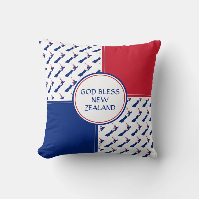 NEW ZEALAND FLAG Patriotic God Bless Throw Pillow (Front)