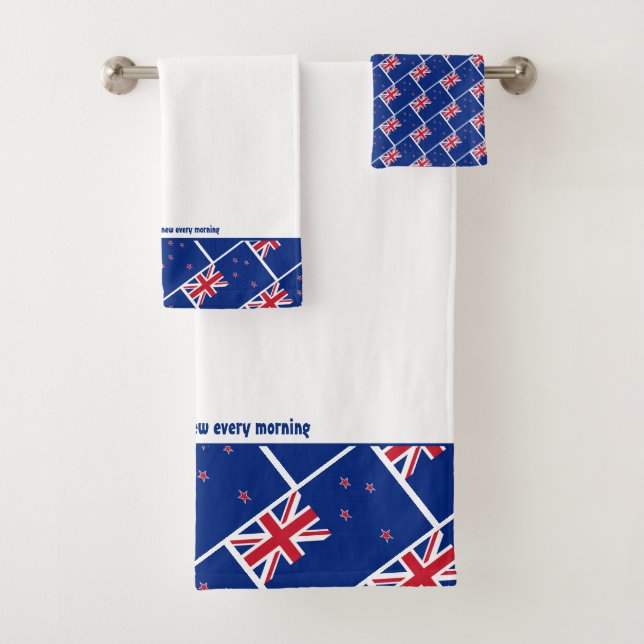 NEW ZEALAND FLAG Personalized Scripture WHITE Bath Towel Set (Insitu)