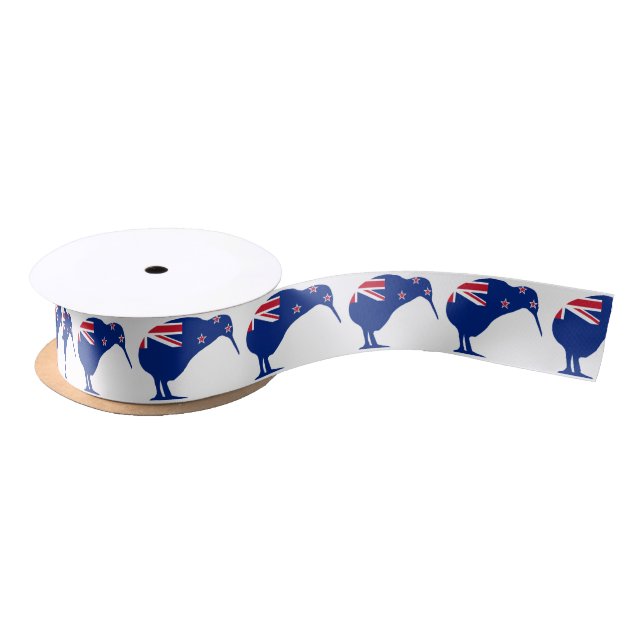 New Zealand Flag With Kiwi SIlhouette Satin Ribbon (Spool)