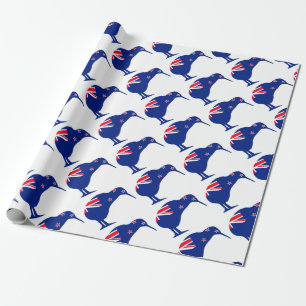 New Zealand Flag With Kiwi SIlhouette Wrapping Paper