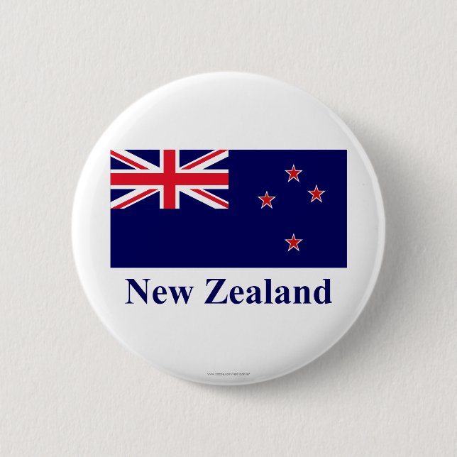 New Zealand Flag with Name 2 Inch Round Button (Front)