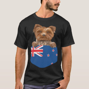 New Zealand Flag Yorkshire Terrier Dog In Pocket T-Shirt
