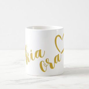 NEW ZEALAND KIA ORA MAORI ELEGANT GOLD LOVE HEART  COFFEE MUG