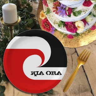New Zealand, Kia Ora & Maori Flag /Sports, rugby Paper Plate