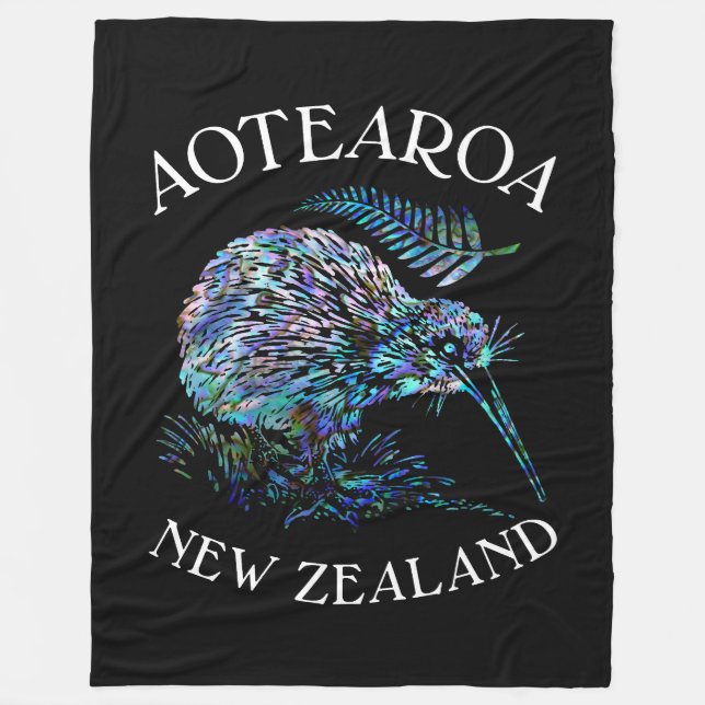 NEW ZEALAND KIWI AND FERN PAUA FLEECE BLANKET (Front)