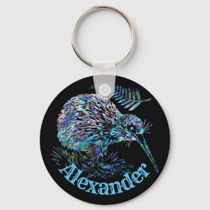 NEW ZEALAND KIWI AND FERN PAUA KEYCHAIN