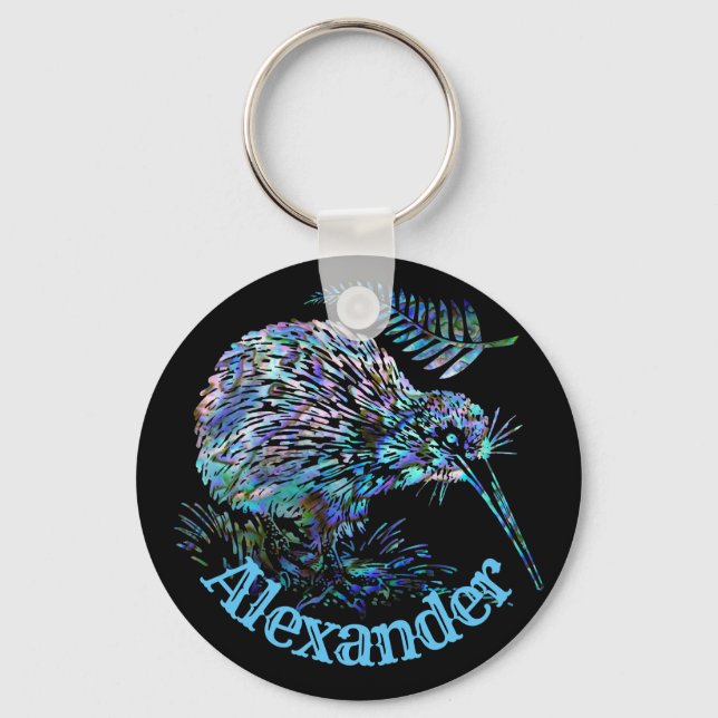 NEW ZEALAND KIWI AND FERN PAUA KEYCHAIN (Front)