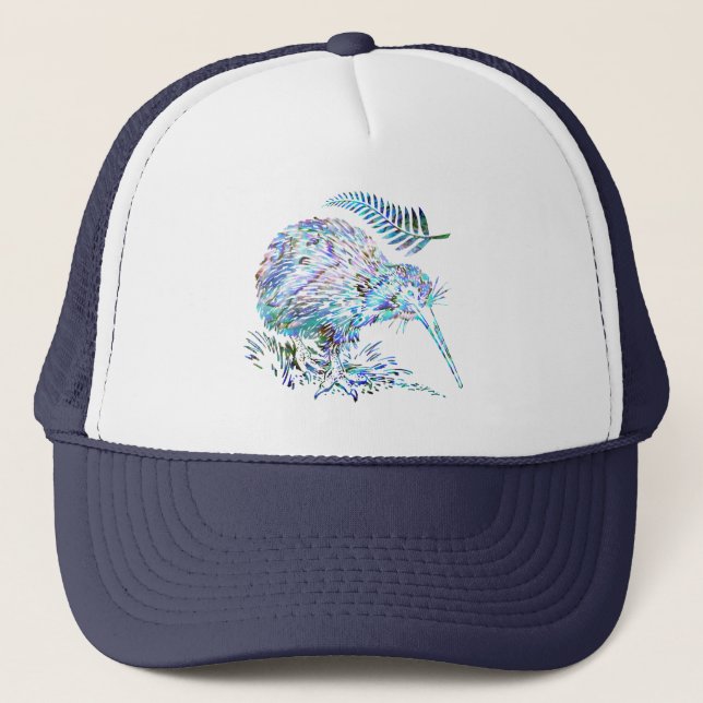 NEW ZEALAND KIWI AND FERN PAUA TRUCKER HAT (Front)