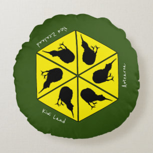 New Zealand, Kiwi Bird Aotearoa Islands Round Pillow