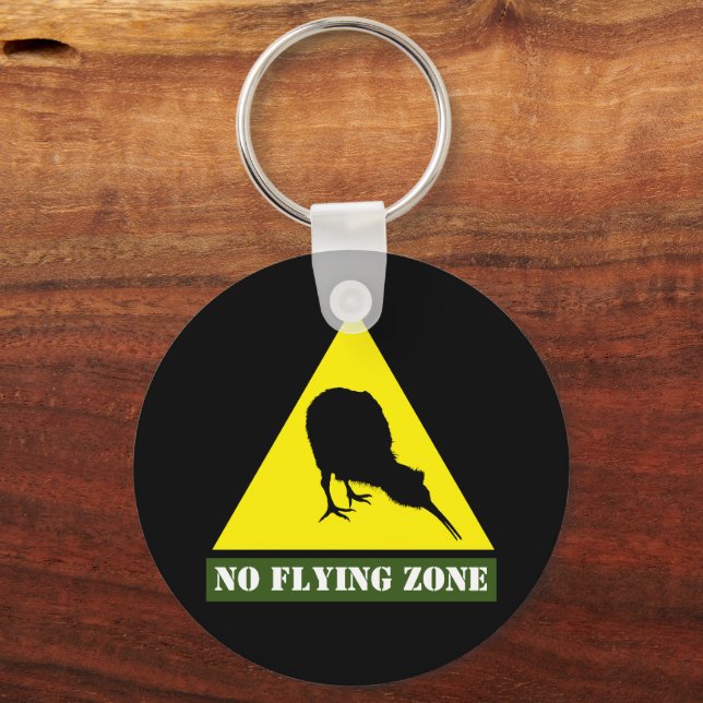 New Zealand, Kiwi Bird & No Flying Zone /Aotearoa Keychain (Front)