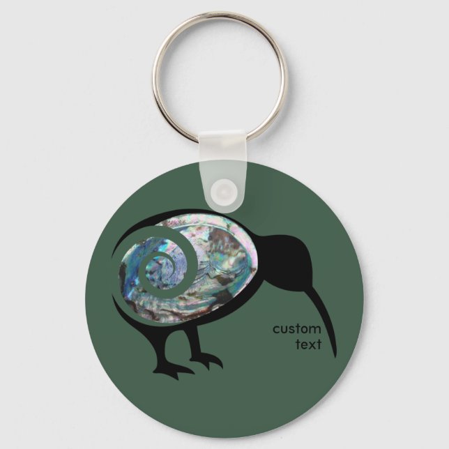 NEW ZEALAND KIWI BIRD PAUA BLACK GREEN FERN KORU KEYCHAIN (Front)