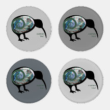 NEW ZEALAND KIWI BIRD PAUA GREEN FERN KORU GRAY