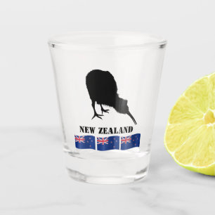 New Zealand & Kiwi Bird Sillhouette / Zealand Flag Shot Glass