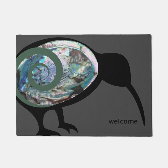 NEW ZEALAND KIWI BLACK PAUA FERN KORU GRAY CUSTOM DOORMAT (Front)