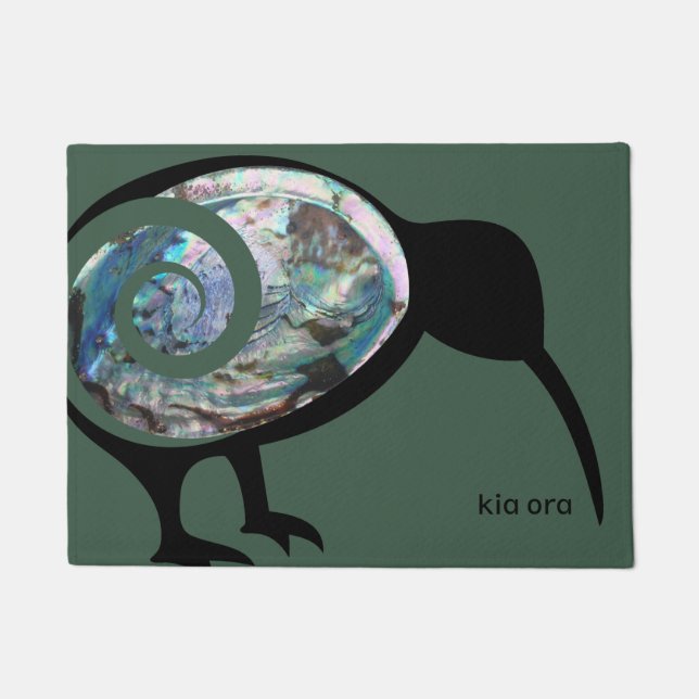 NEW ZEALAND KIWI BLACK PAUA FERN KORU NZ KIA ORA DOORMAT (Front)