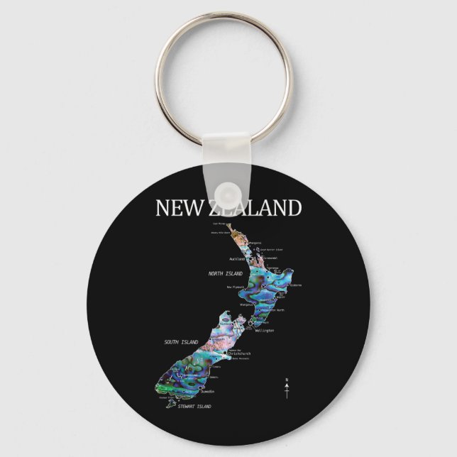 New Zealand Kiwi Detailed Map  Keychain (Front)