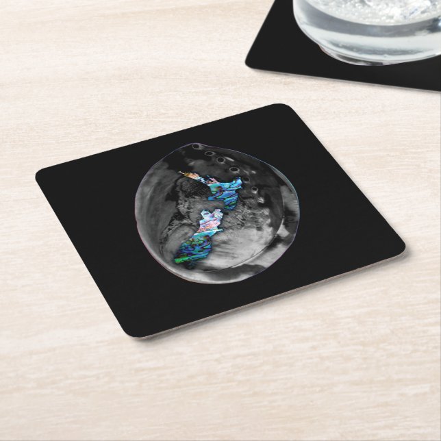 NEW ZEALAND KIWI MAP PAUA SQUARE PAPER COASTER (Angled)