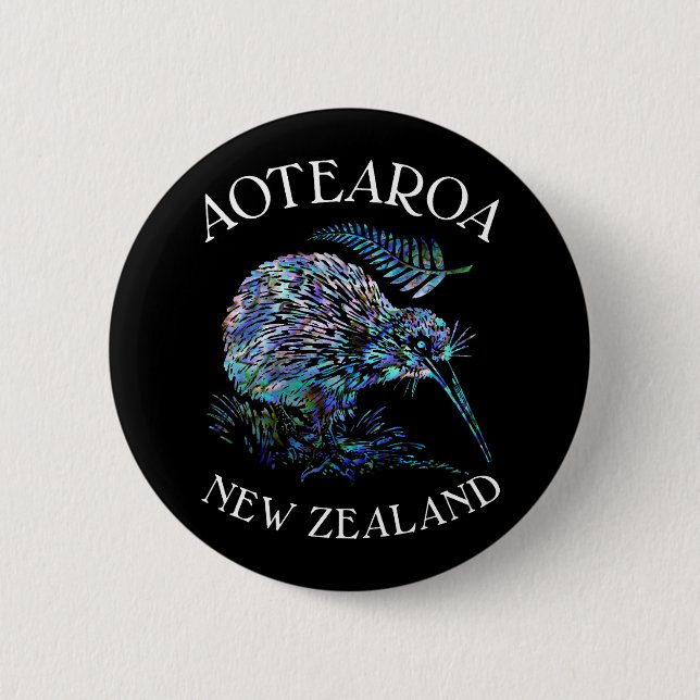 NEW ZEALAND KIWI PAUA 6 CM ROUND BADGE 2 INCH ROUND BUTTON (Front)