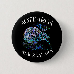 NEW ZEALAND KIWI PAUA 6 CM ROUND BADGE 2 INCH ROUND BUTTON