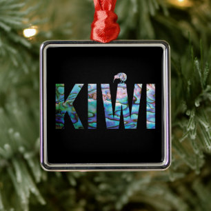 NEW ZEALAND KIWI PAUA METAL ORNAMENT