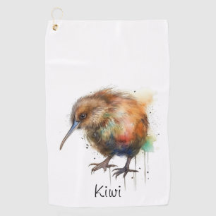 New Zealand Kiwi watercolor, customizable  Golf Towel