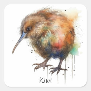 New Zealand Kiwi watercolor customizable Square Sticker