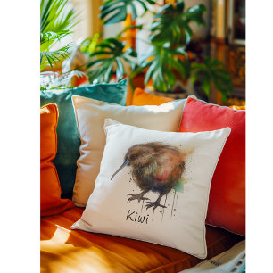 New Zealand Kiwi watercolor Throw Pillow