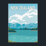 New Zealand Lake Wanaka Otago Travel Art Vintage Postcard<br><div class="desc">New Zealand vector art design. Lake Wānaka is New Zealand's fourth-largest lake and the seat of the town of Wānaka in the Otago region.</div>