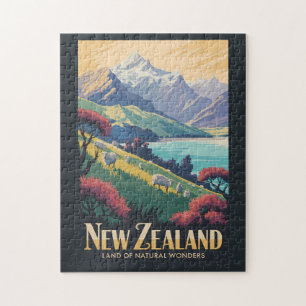 New Zealand Landscape Illustration Travel Art Vint Jigsaw Puzzle