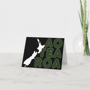NEW ZEALAND MAP AOTEAROA TEXT KIWI NZ BLACK WHITE  CARD