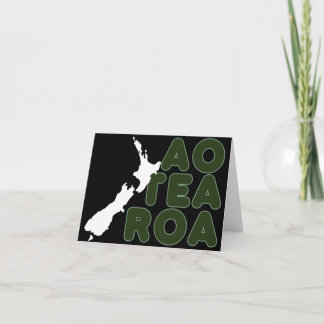 NEW ZEALAND MAP AOTEAROA TEXT KIWI NZ BLACK WHITE  CARD