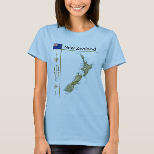 New Zealand Map + Flag + Title T-Shirt
