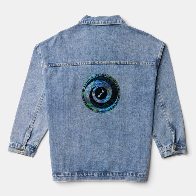 NEW ZEALAND MAP KORU PAUA DENIM JACKET (Back)
