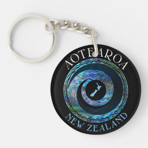 NEW ZEALAND MAP KORU PAUA KEYCHAIN