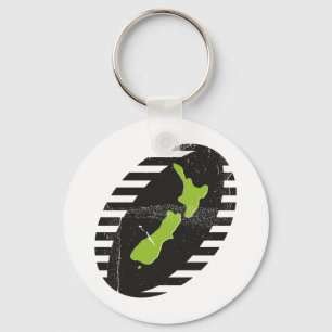 New Zealand Map On Rugby Ball Grungy Keychain