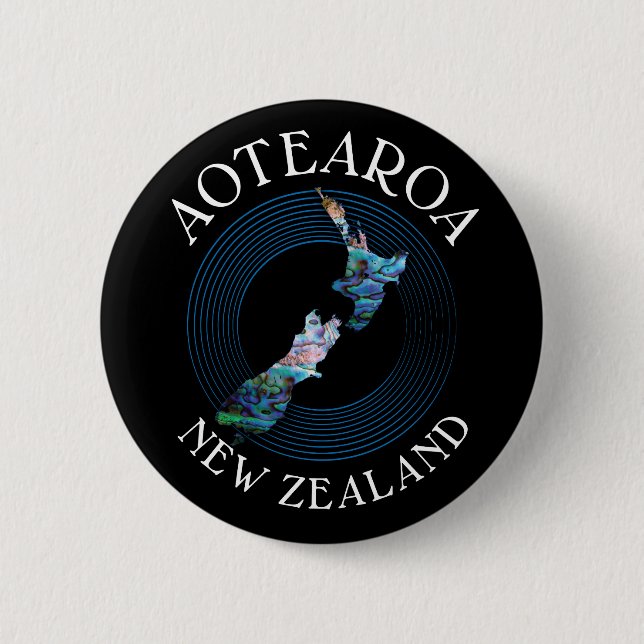 NEW ZEALAND MAP PAUA 6 CM ROUND BADGE 2 INCH ROUND BUTTON (Front)