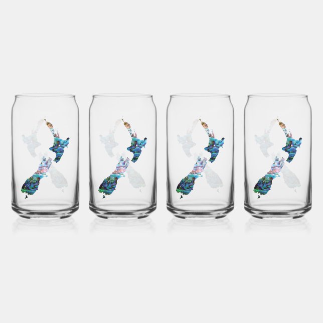 NEW ZEALAND MAP PAUA CAN GLASS (Front)