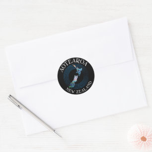 NEW ZEALAND MAP PAUA CLASSIC ROUND STICKER