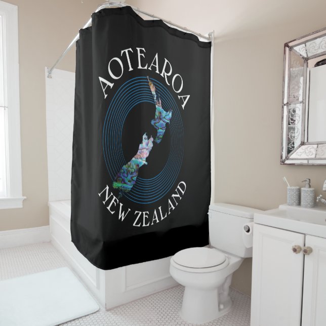 NEW ZEALAND MAP PAUA SHOWER CURTAIN (In Situ)