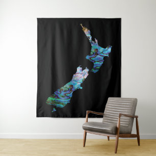 NEW ZEALAND MAP PAUA TAPESTRY