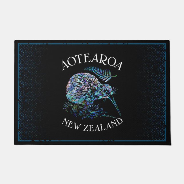 NEW ZEALAND MAP RINGS PAUA DOORMAT (Front)