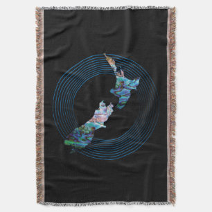 NEW ZEALAND MAP RINGS PAUA THROW BLANKET
